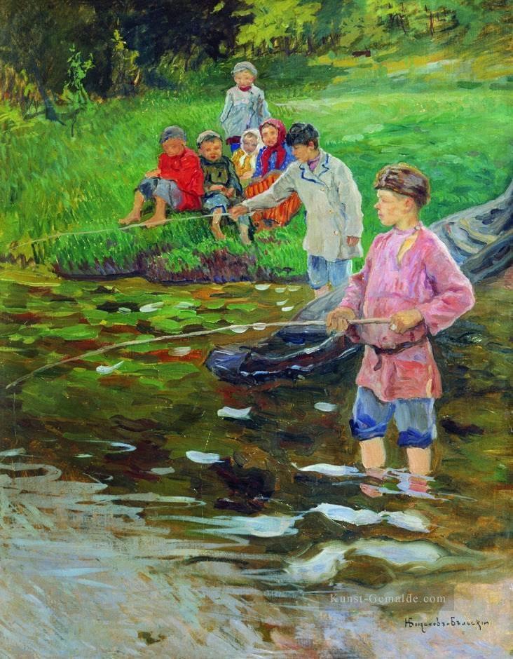 Kinder Fischer Nikolay Bogdanov Belsky Ölgemälde